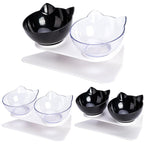 Double Cat Dog Bowl Elevated Pet Feeder Stand Raised Food Water Feeding Dish - Transparency+Transparency