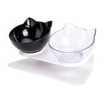 Double Cat Dog Bowl Elevated Pet Feeder Stand Raised Food Water Feeding Dish - Transparency+Transparency