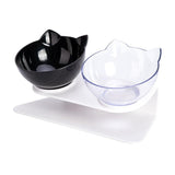 Double Cat Dog Bowl Elevated Pet Feeder Stand Raised Food Water Feeding Dish - Transparency+Transparency - Rear View