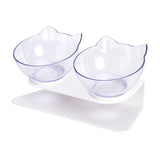 Double Cat Dog Bowl Elevated Pet Feeder Stand Raised Food Water Feeding Dish - Transparency+Transparency - Low Angle