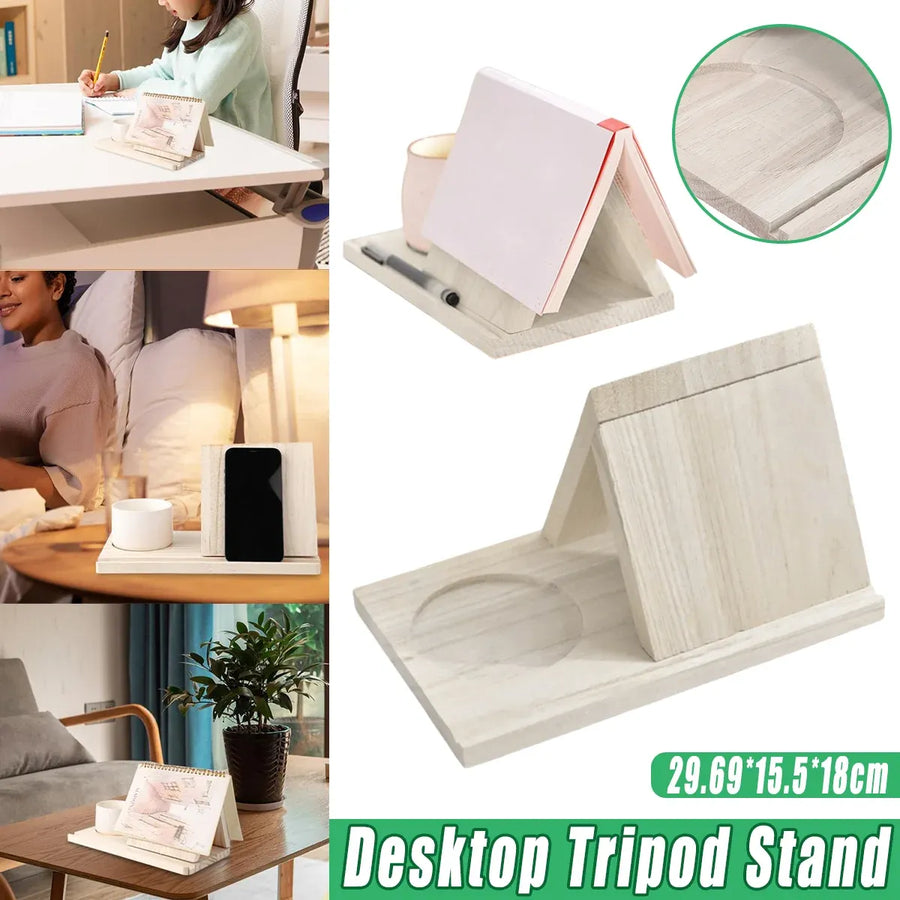 Wooden Small Book Shelf with Drink Glass Pen Holder Triangle Bookmark Book Rest