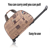 Wheeled Travel Duffle Trolley Bag Carry On Rolling Luggage Suitcase Tote Durable - Brown-20in - Top-Down View