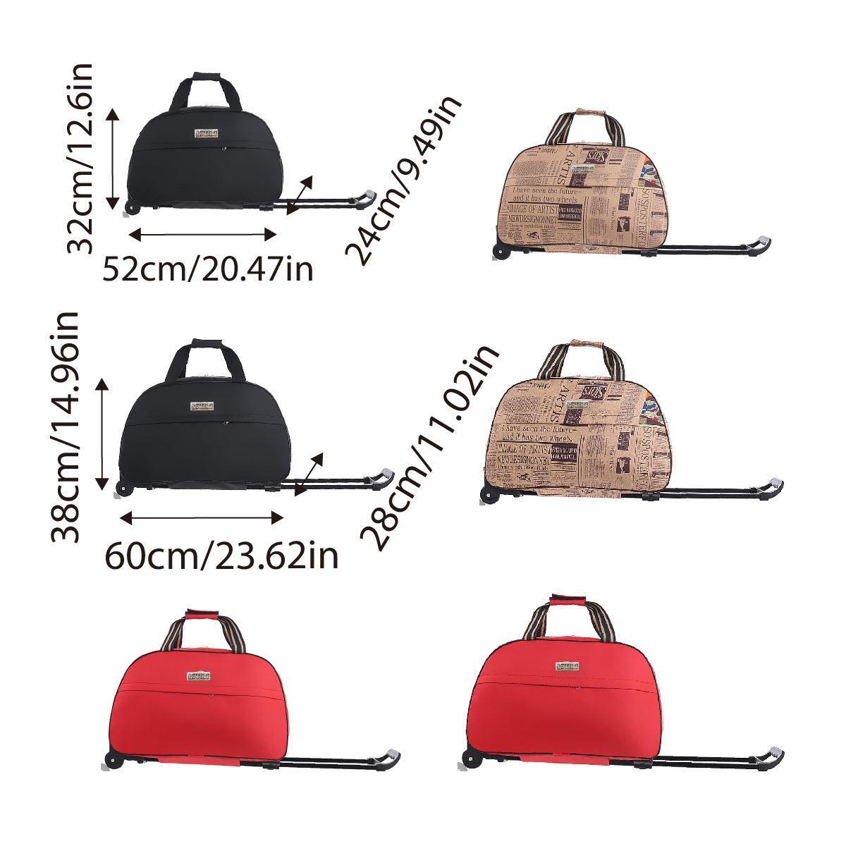 Wheeled Travel Duffle Trolley Bag Carry On Rolling Luggage Suitcase Tote Durable - Red-24in