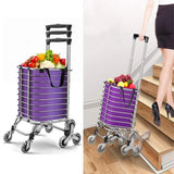 Folding Vegetable Basket Trolley Small Trailer Grocery Shopping Pulling Cart - 45-Degree Angle