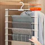 2pcs Multifunctional Folding Trouser Rack Multi Layer Storage Hanging Clothes