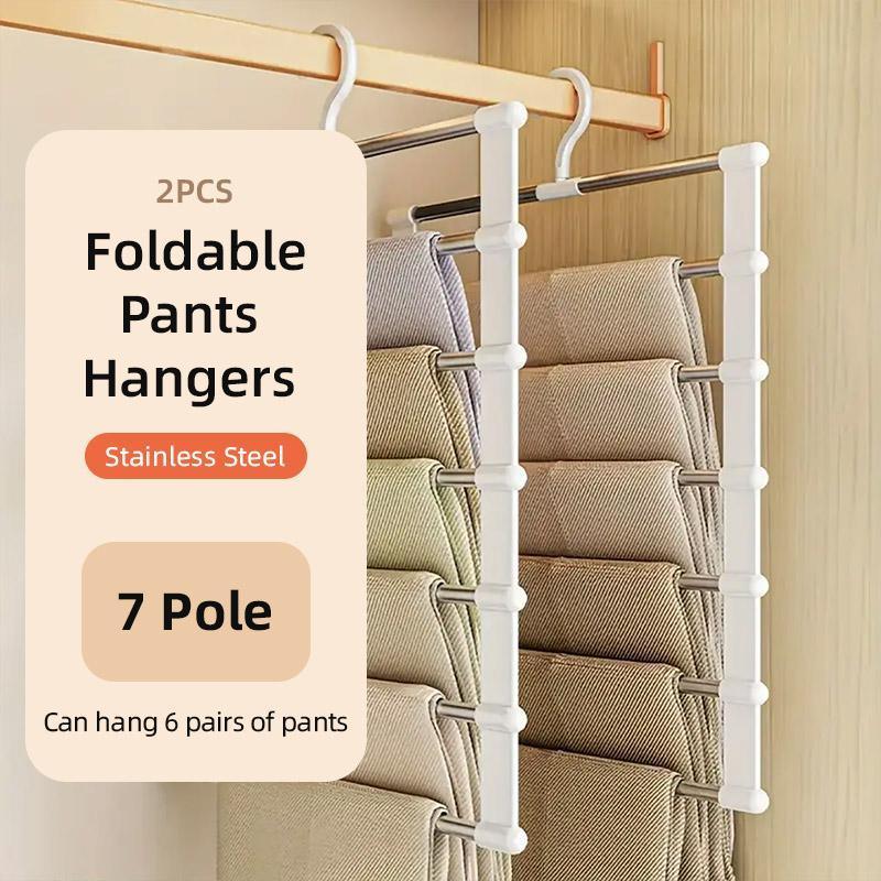 2pcs Multifunctional Folding Trouser Rack Multi Layer Storage Hanging Clothes