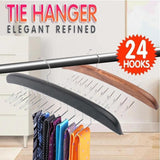 Tie Belt Scarf 24 Hooks Hanger Rack Clip Organiser Holder Storage Wood - Black - Front View
