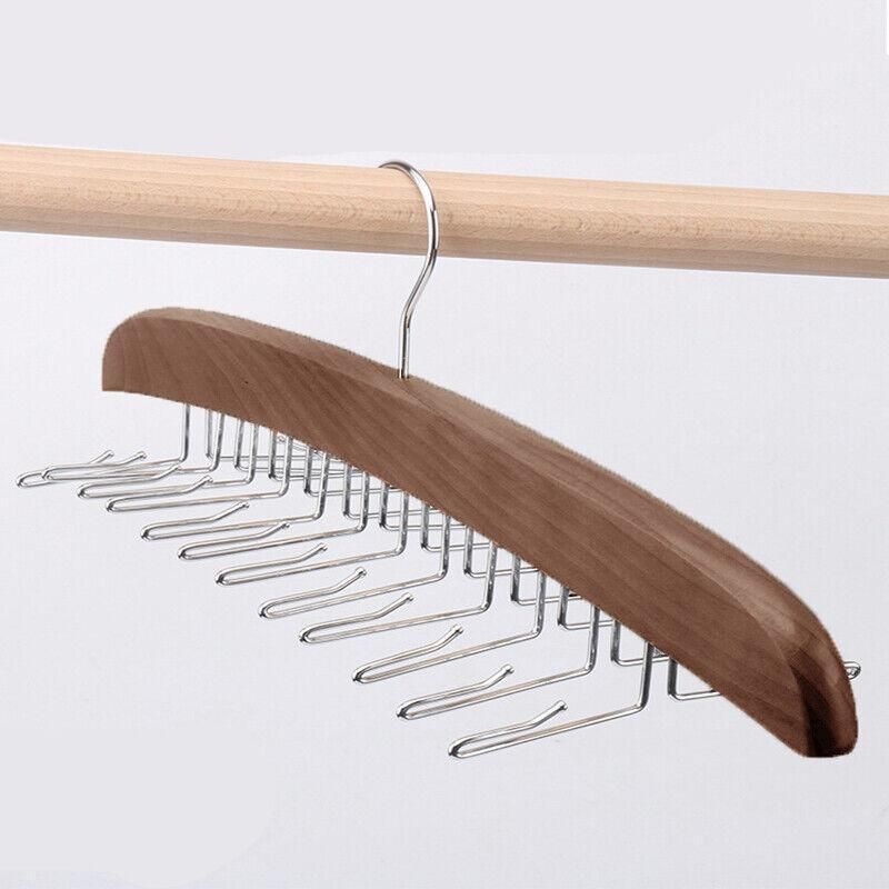 Tie Belt Scarf 24 Hooks Hanger Rack Clip Organiser Holder Storage Wood - Black