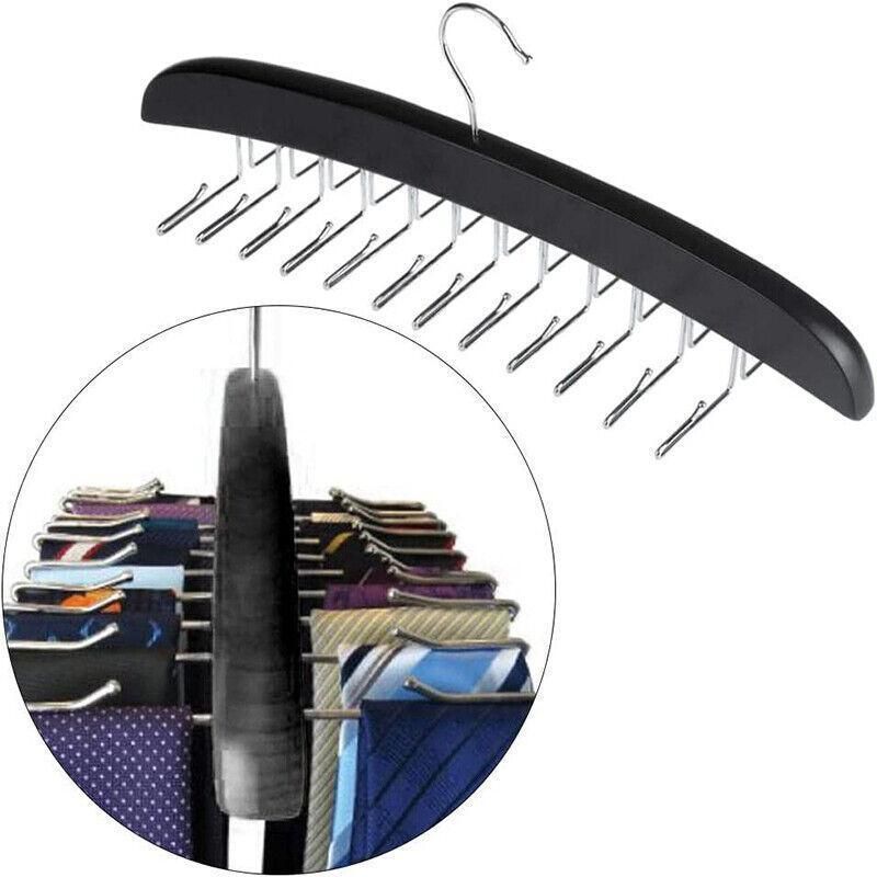 Tie Belt Scarf 24 Hooks Hanger Rack Clip Organiser Holder Storage Wood - Pine