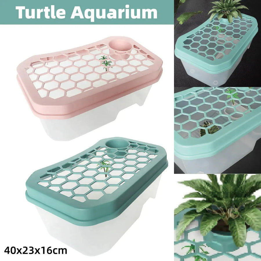 Open Turtle Tank Sun Basking Platform Plastic Reptile Habitat Aquarium Large - Blue