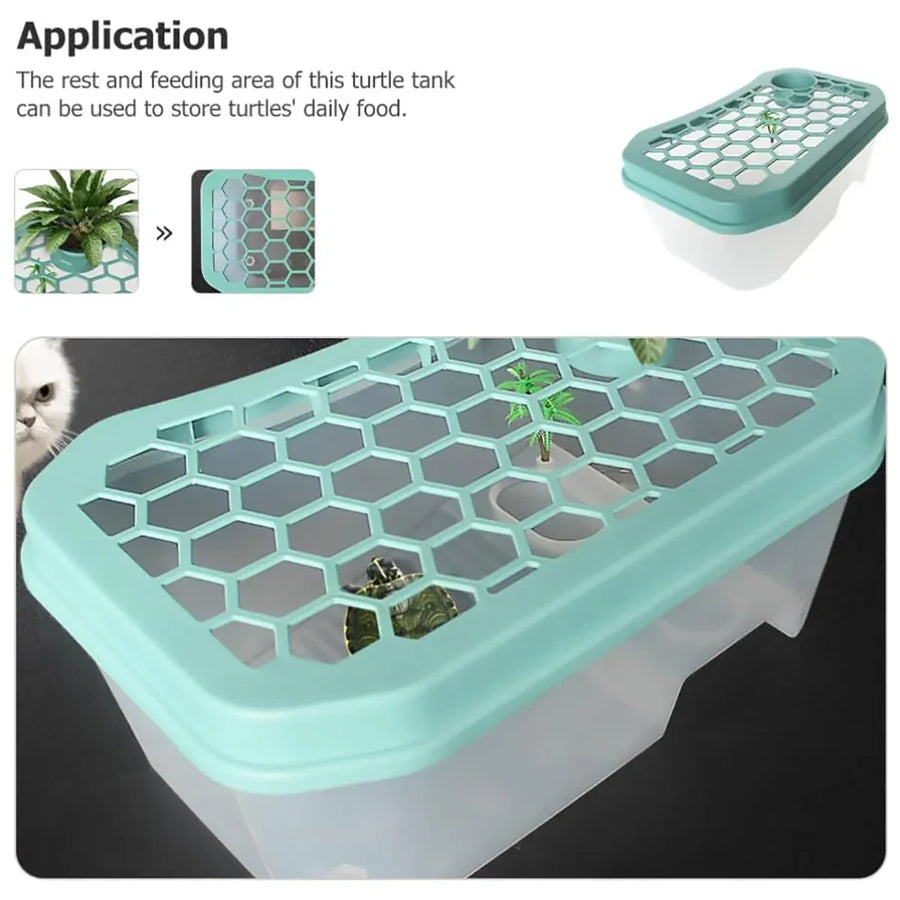 Open Turtle Tank Sun Basking Platform Plastic Reptile Habitat Aquarium Large - Blue