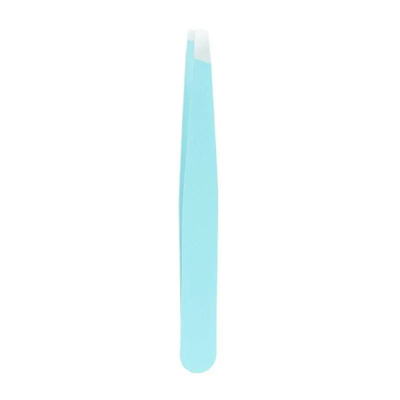 Stainless Steel Hair Eyebrow Tweezers Plucker Puller Beauty Slanted Nail Tip - Light Blue