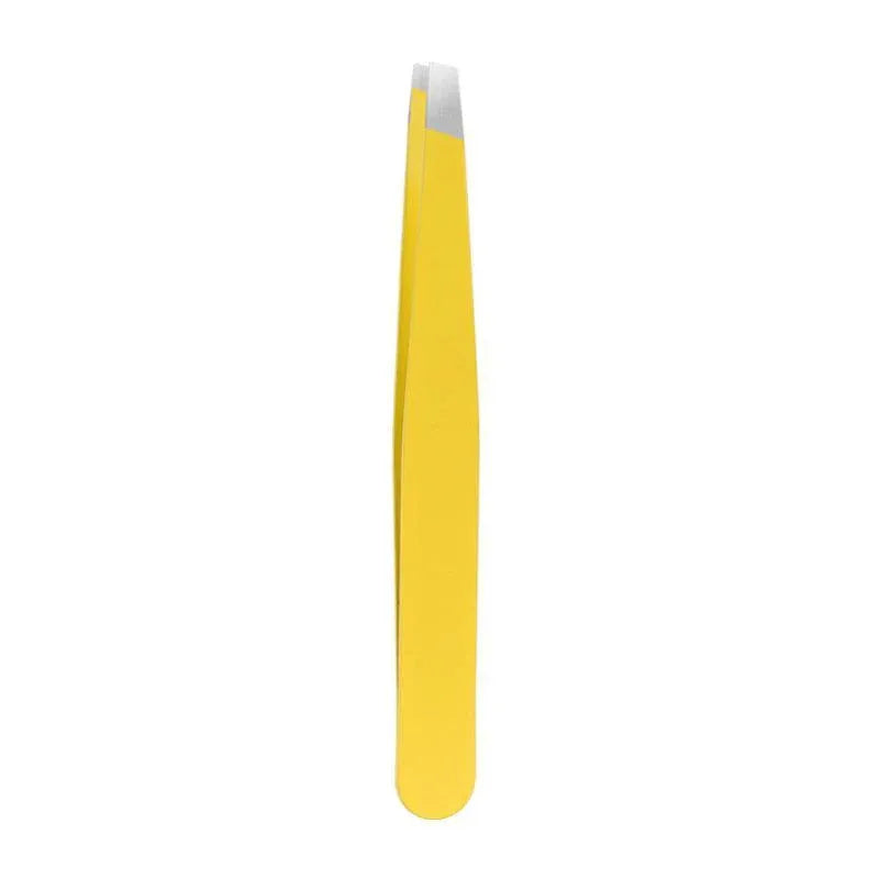 Stainless Steel Hair Eyebrow Tweezers Plucker Puller Beauty Slanted Nail Tip - Yellow