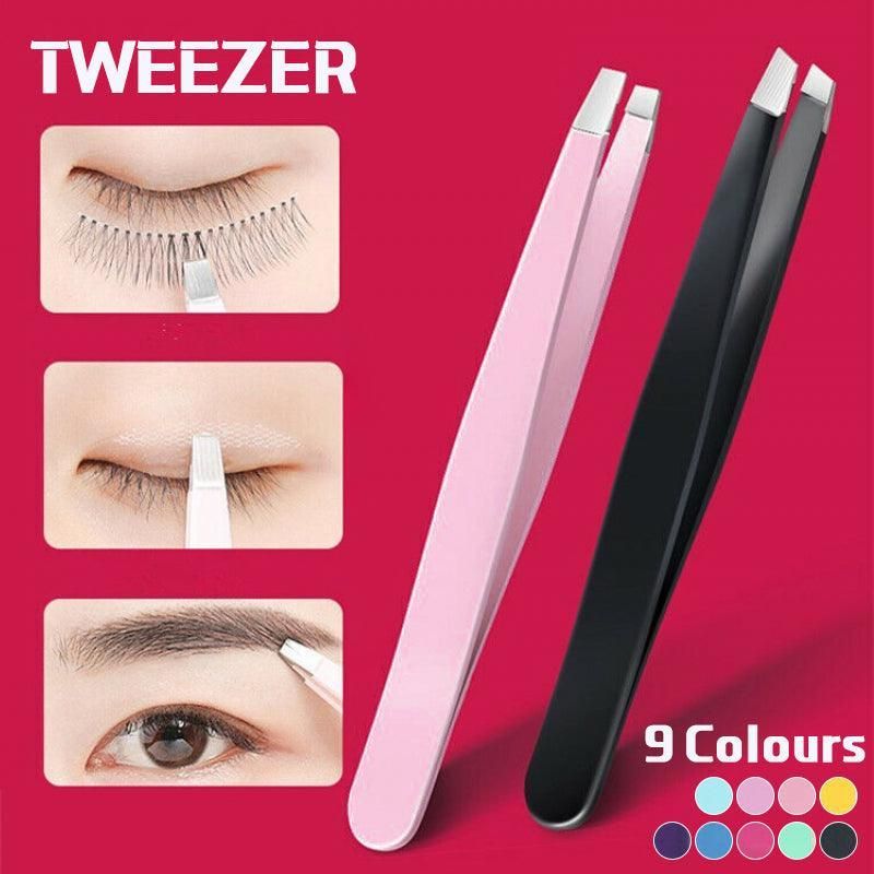 Stainless Steel Hair Eyebrow Tweezers Plucker Puller Beauty Slanted Nail Tip - Yellow