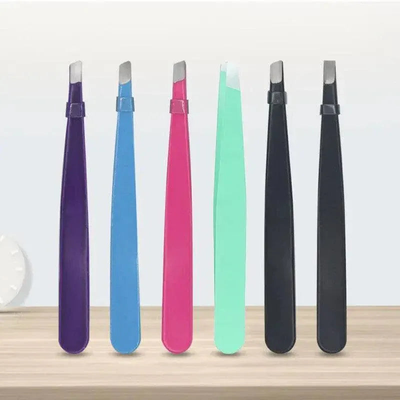 Stainless Steel Hair Eyebrow Tweezers Plucker Puller Beauty Slanted Nail Tip - Yellow