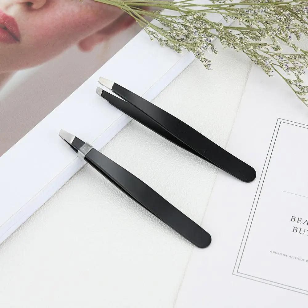 Stainless Steel Hair Eyebrow Tweezers Plucker Puller Beauty Slanted Nail Tip - Yellow