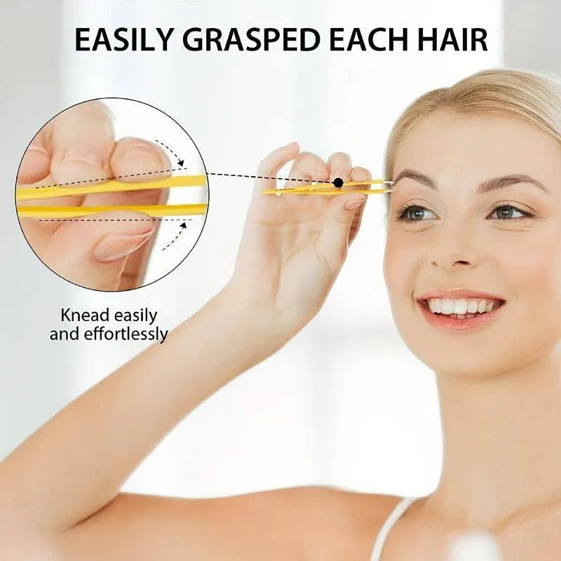Stainless Steel Hair Eyebrow Tweezers Plucker Puller Beauty Slanted Nail Tip - Yellow
