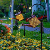 Solar Led Watering Can String Light Outdoor Garden Art Waterfall Lamp Decoration - Style A: Shower + Lamp - Top-Down View