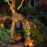 Solar Led Watering Can String Light Outdoor Garden Art Waterfall Lamp Decoration - Style A: Shower + Lamp - Rear View