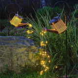 Solar Led Watering Can String Light Outdoor Garden Art Waterfall Lamp Decoration - Style A: Shower + Lamp - Close-Up Angle