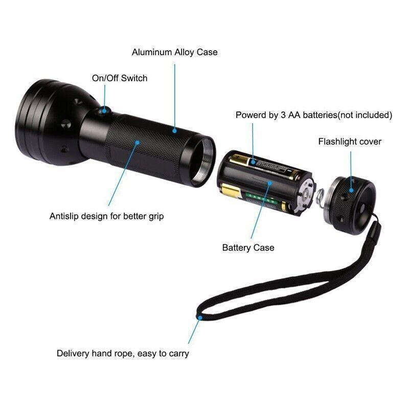 UV Torch Ultra Violet Flashlight Blacklight Light Lamp 51 Led 395 nm Aluminum