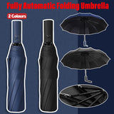 Automatic Folding Umbrella 12-Rib Large Windproof Sunshade for Men and Women - Black