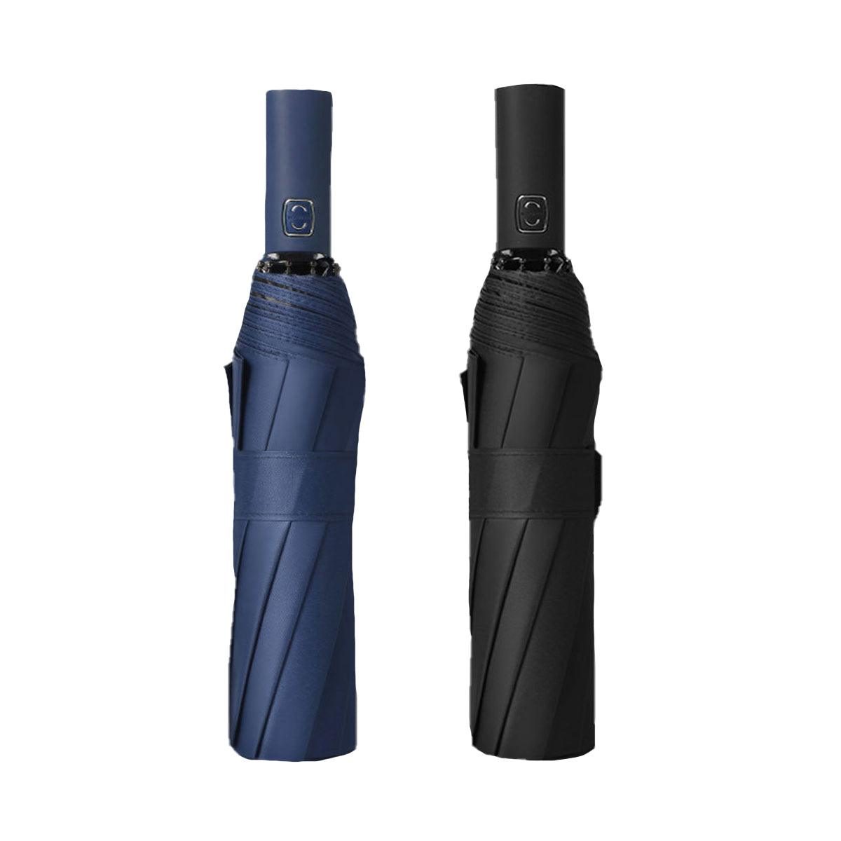 Automatic Folding Umbrella 12-Rib Large Windproof Sunshade for Men and Women - Black