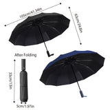 Automatic Folding Umbrella 12-Rib Large Windproof Sunshade for Men and Women - Black