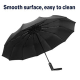 Automatic Folding Umbrella 12-Rib Large Windproof Sunshade for Men and Women - Black - Top-Down View