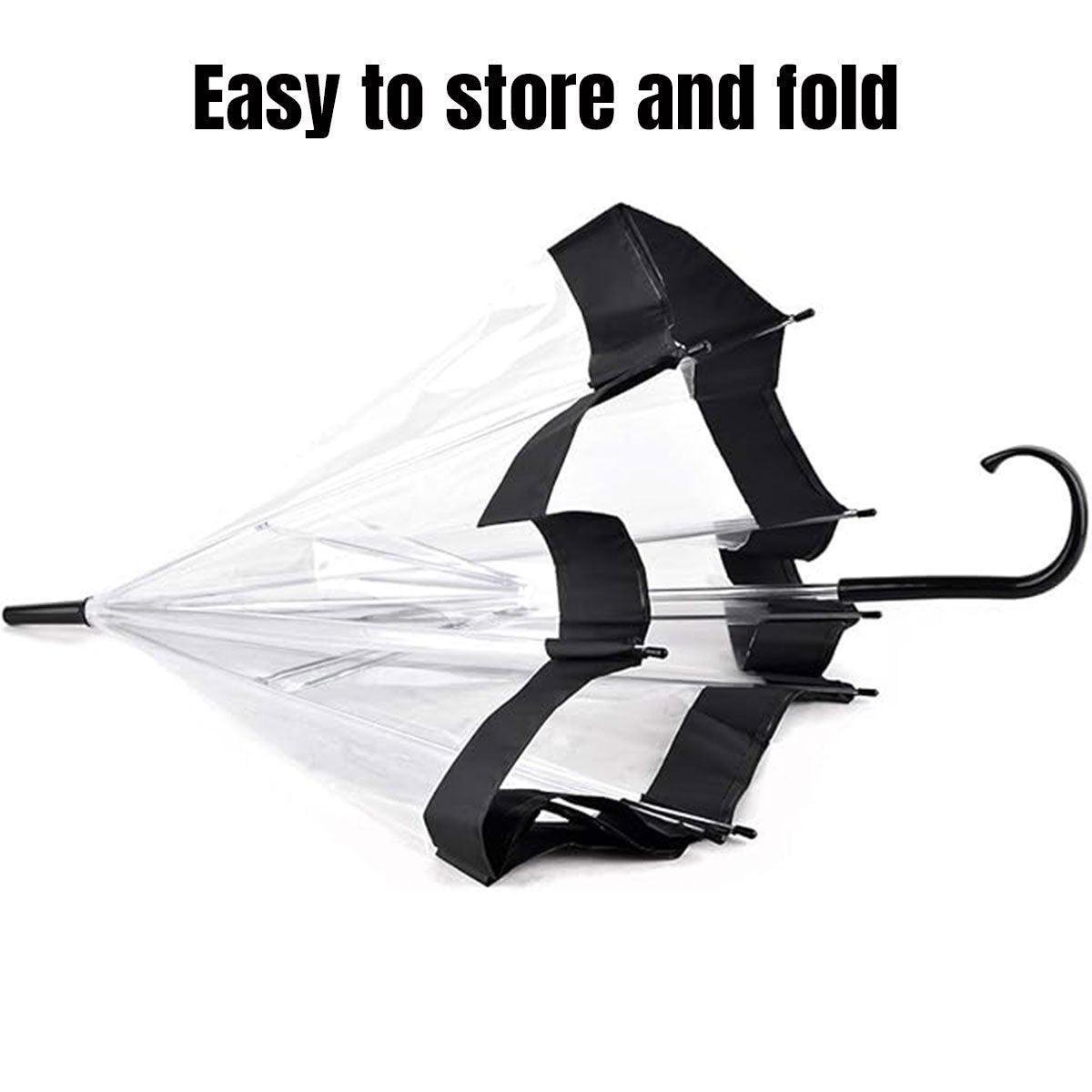 Clear Dome Umbrella Wedding Party Transparent Parasol Handle Waterproof Rain - Black