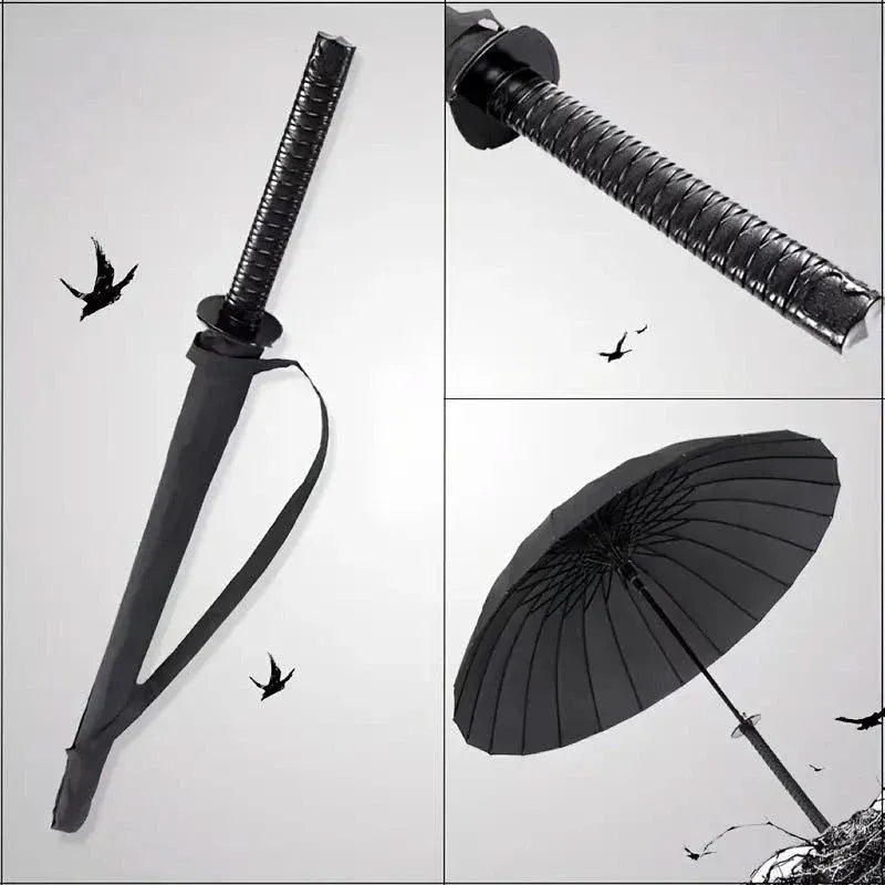 1-Piece Black 24-Rib Sword-Handle Straight Umbrella