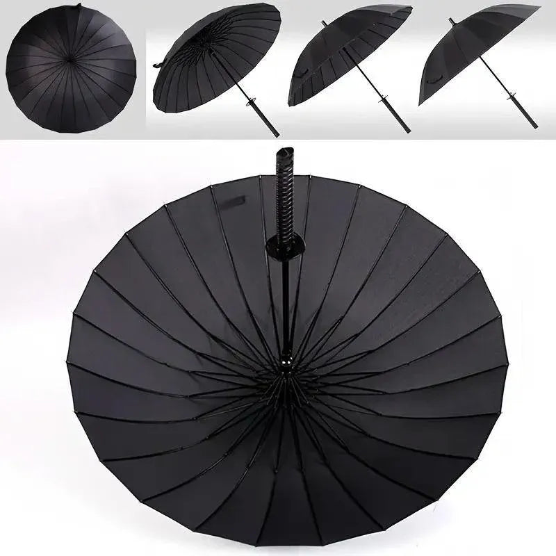1-Piece Black 24-Rib Sword-Handle Straight Umbrella