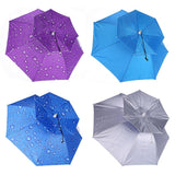 2-Layer Outdoor Foldable Sun Umbrella Hat Fishing Camping Headwear Cap Head Hat - Blue - Front View