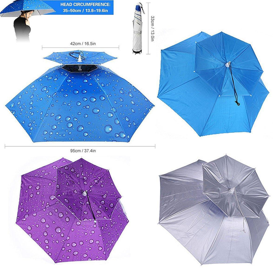 2-Layer Outdoor Foldable Sun Umbrella Hat Fishing Camping Headwear Cap Head Hat - Blue