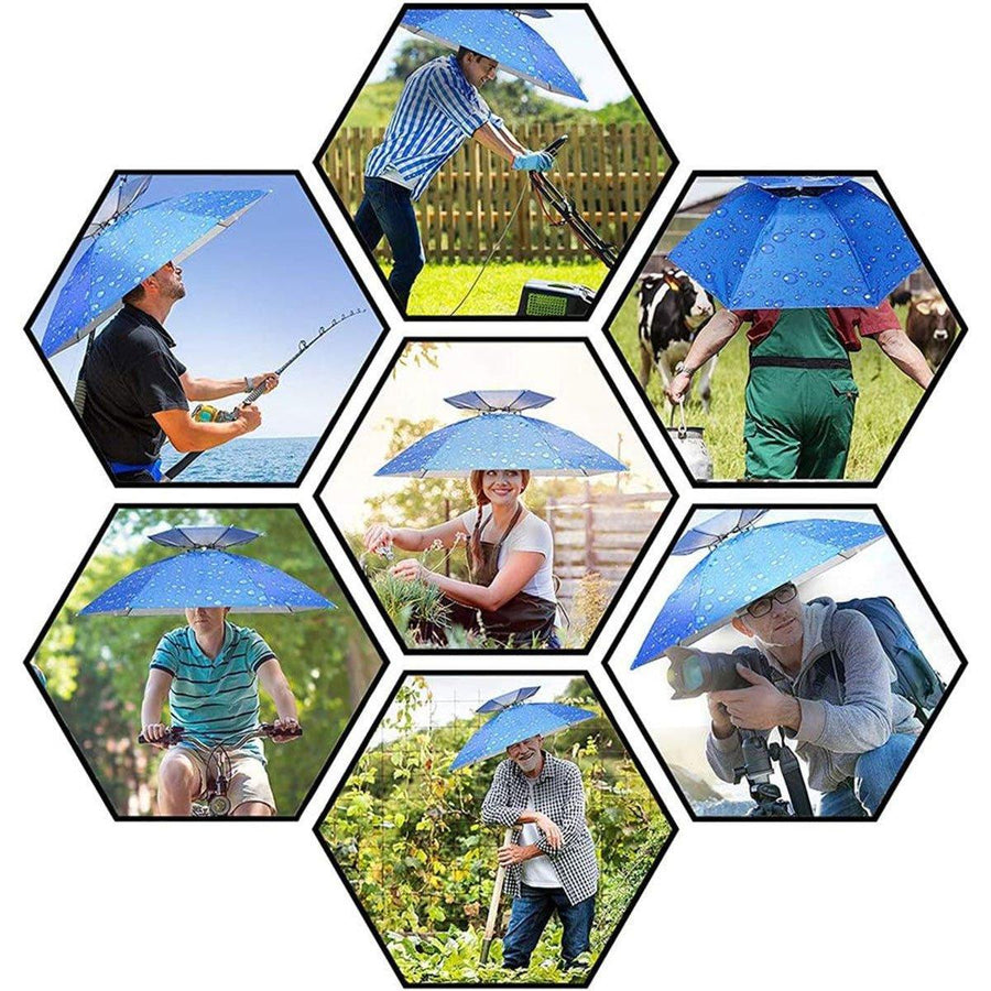 2-Layer Outdoor Foldable Sun Umbrella Hat Fishing Camping Headwear Cap Head Hat - Blue