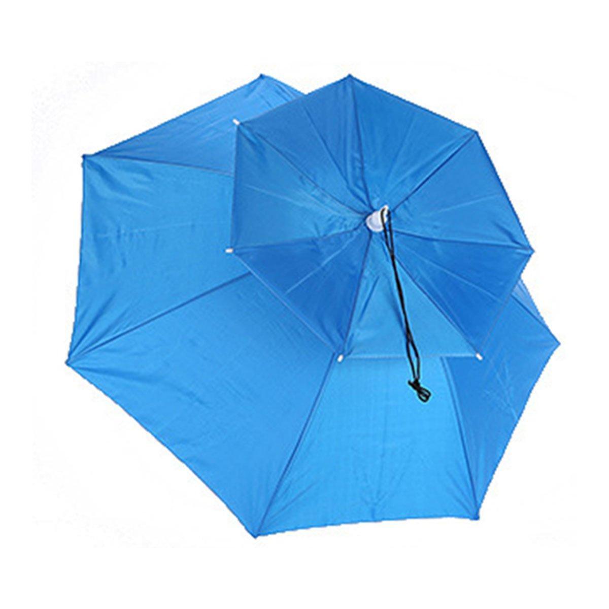 2-Layer Outdoor Foldable Sun Umbrella Hat Fishing Camping Headwear Cap Head Hat - Silver