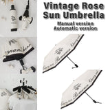 Vintage Rose UV Protection Automatic Manual Tri-fold Sun Rain Umbrella Sunshade - Manual