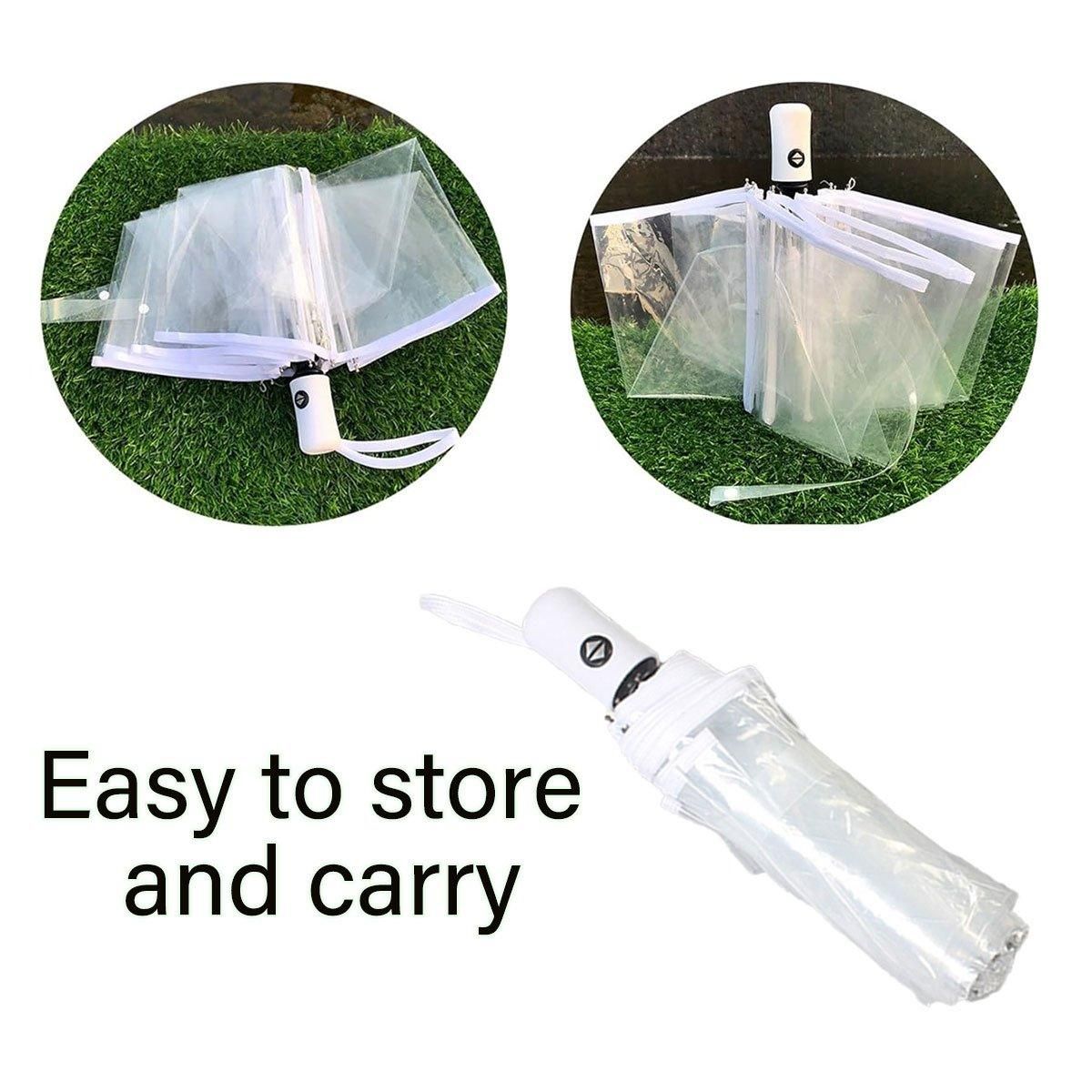 Transparent Folding Umbrella Compact Tri Fold Design Clear Rain Protection Cover - Manually operated-Black