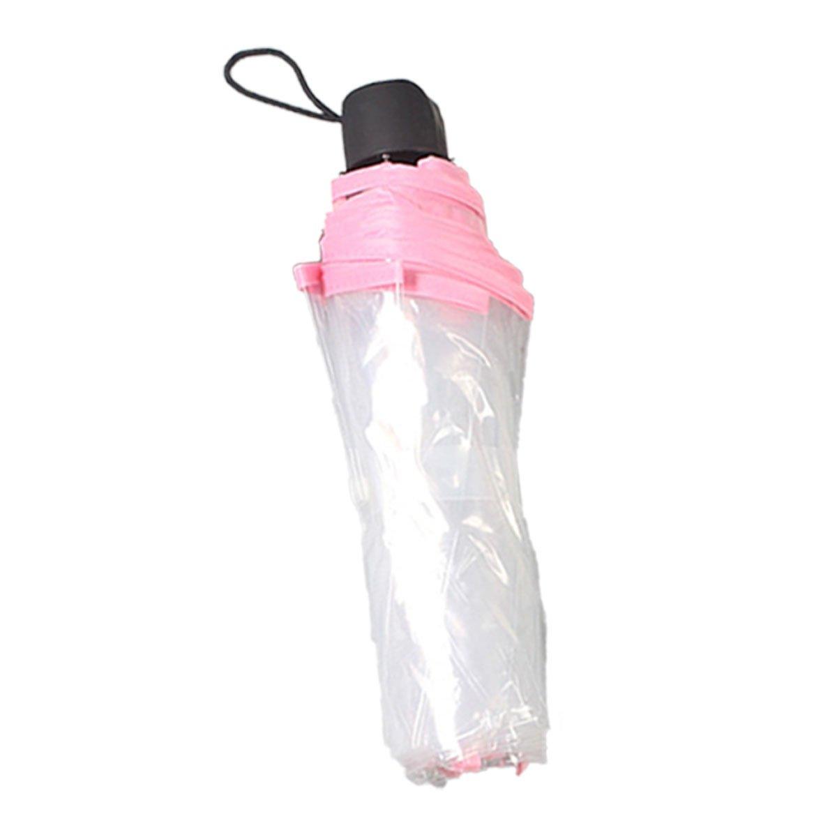 Transparent Folding Umbrella Compact Tri Fold Design Clear Rain Protection Cover - Manually operated-Black