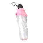 Transparent Folding Umbrella Compact Tri Fold Design Clear Rain Protection Cover - Manually operated-Pink
