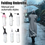 Transparent Folding Umbrella Compact Tri Fold Design Clear Rain Protection Cover - Manually operated-Pink - Front View