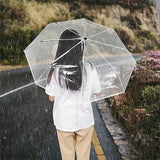 Transparent Folding Umbrella Compact Tri Fold Design Clear Rain Protection Cover - Manually operated-Pink - Close-Up Angle