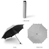 Stripe Sun Umbrella Rainy Folding Umbrella Women Sunscreen Black Rubber Sunshade - Rear View