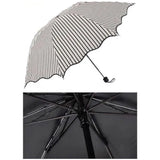 Stripe Sun Umbrella Rainy Folding Umbrella Women Sunscreen Black Rubber Sunshade - Low Angle