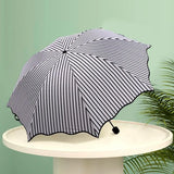 Stripe Sun Umbrella Rainy Folding Umbrella Women Sunscreen Black Rubber Sunshade - Extra Image
