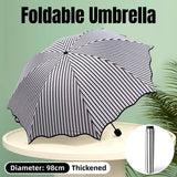 Stripe Sun Umbrella Rainy Folding Umbrella Women Sunscreen Black Rubber Sunshade