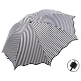 Stripe Sun Umbrella Rainy Folding Umbrella Women Sunscreen Black Rubber Sunshade - Front View