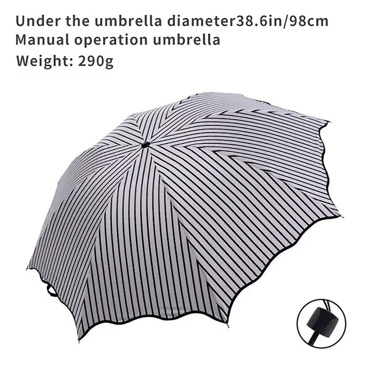 Stripe Sun Umbrella Rainy Folding Umbrella Women Sunscreen Black Rubber Sunshade