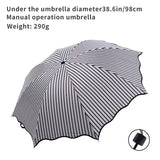 Stripe Sun Umbrella Rainy Folding Umbrella Women Sunscreen Black Rubber Sunshade - 45-Degree Angle
