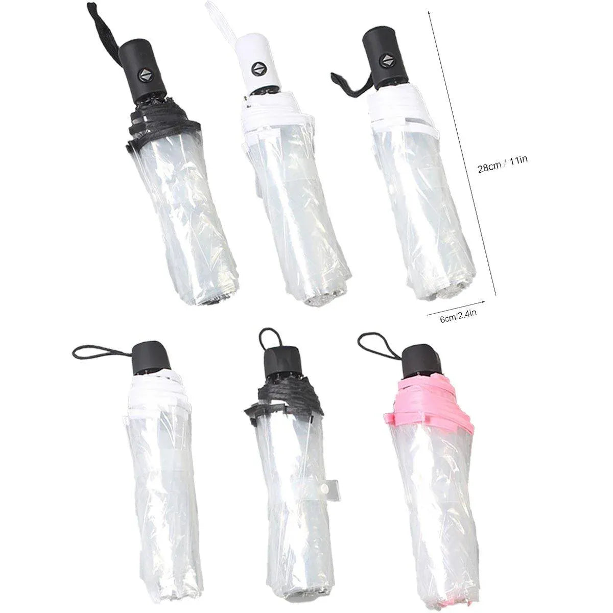 Transparent Folding Umbrella Compact Tri Fold Design Clear Rain Protection Cover - Automation-Black